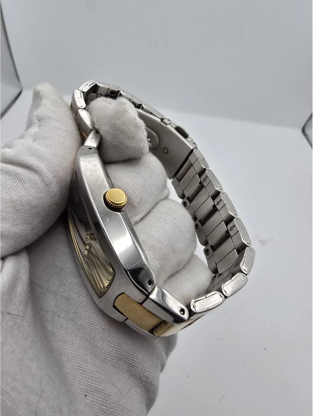 Casio Tank MTP-1165 Watch New Battery Clean Condition Beautiful Dial Two Tone